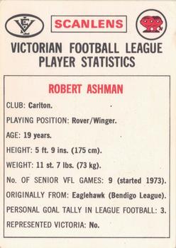 1974 Scanlens VFL #50 Robert Ashman Back